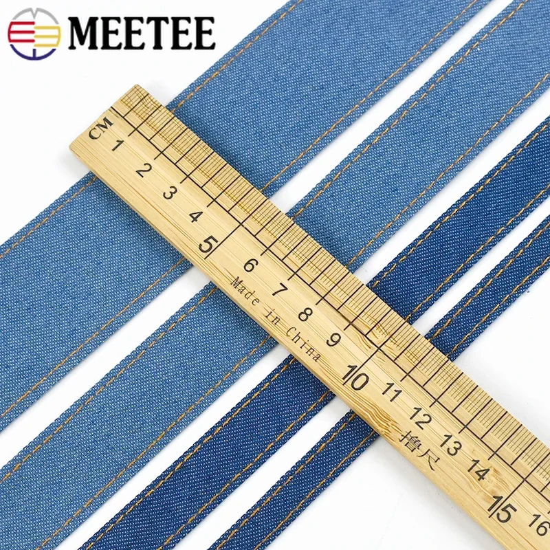 8M Meetee 10/16/25/38/50mm Denim Webbing Polyester Ribbon for Sewing Bags Backpack Strap Garment Hair Decor Band DIY Material