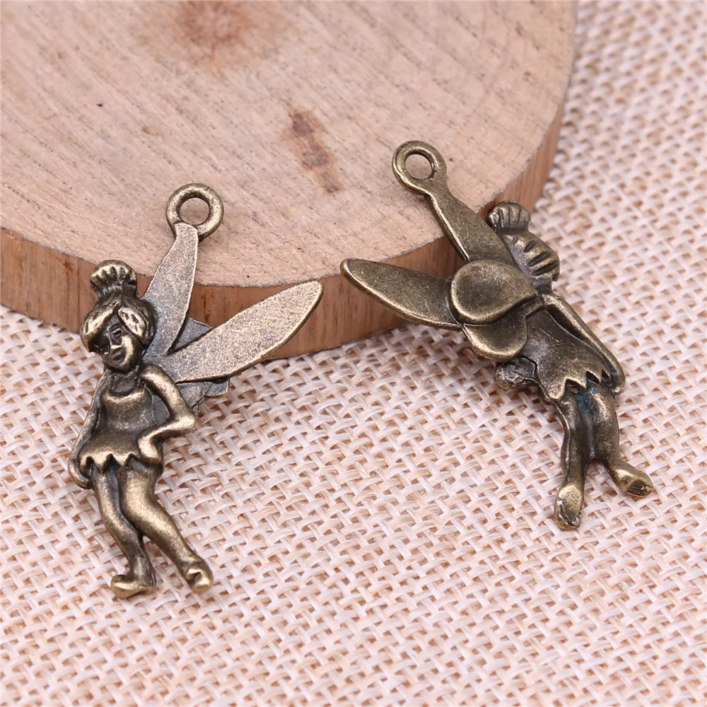 WYSIWYG 5pcs 37x20mm Antique Bronze Color Angel Charms Pendant For DIY Jewelry Making Handmade Jewelry Craft Findings