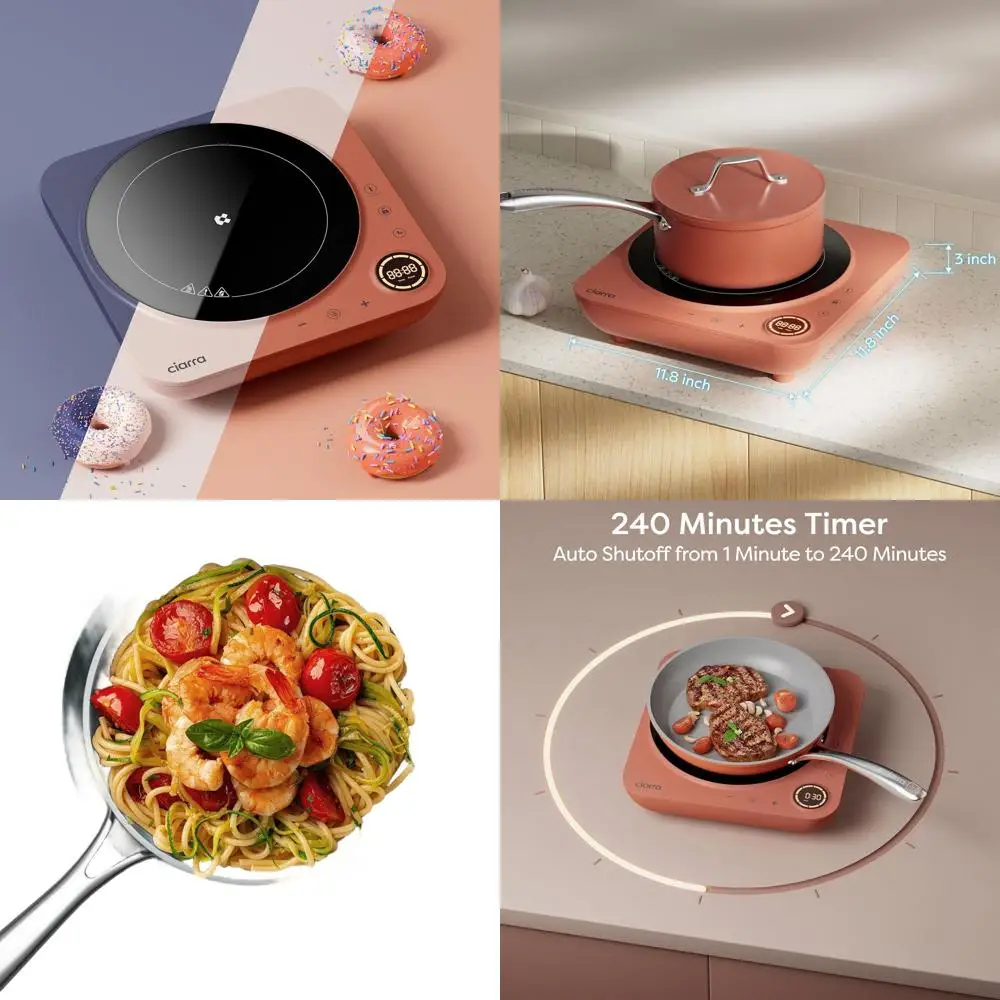 

Портативная индукционная плита - тонкая одноконфорочная электрическая плита для столешницы с сенсорным управлением и цифровым таймером, оранжевая