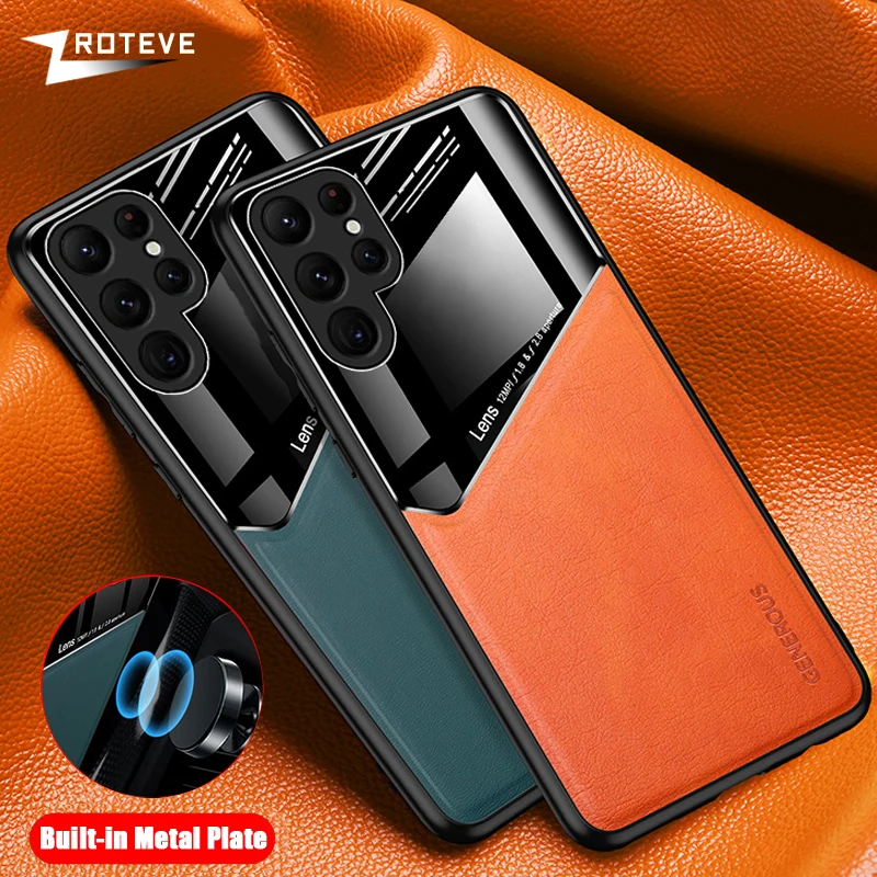 S24 Ultra Case Zroteve PU Leather Car Magnetic Hard PC Cover For Samsung Galaxy S24 Plus S23 FE S22 S21 S 24 23 22 Phone Cases