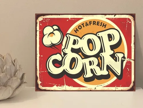 1x Popcorn Cinema Rustic Retro Metal Plaque Sign Gift House Novelty (mt59) --Tin Sign
