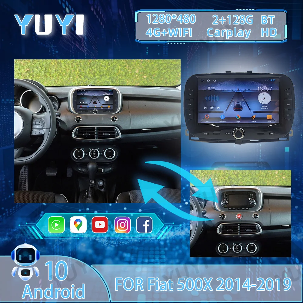 7-inch car radio For Fiat 500X 2014-2019 Android 10 GPS Navigation DVD multimedia player, BT car stereo