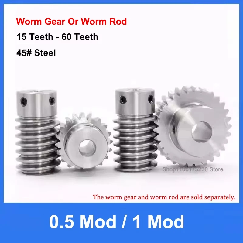 1Pcs 0.5Mod 1Mod 15T-60T 45# Steel Worm Gear Wheel Or Worm Rod 0.5/1 Modulus 15 Teeth-60 Teeth Worm Gear Bore 4mm-15mm