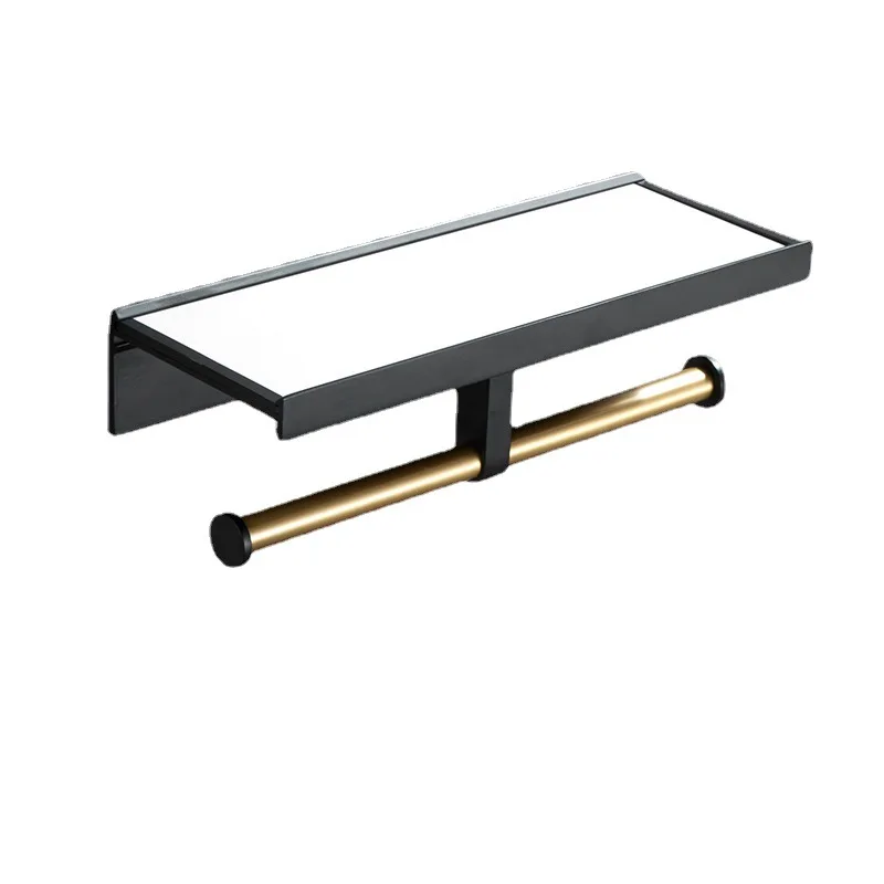 

Black Toilet Tissue Holder White SLATE Bathroom Paper Roll Holder Wall-mounted Mobile Phone Holder Storage Rack Brushed Gold