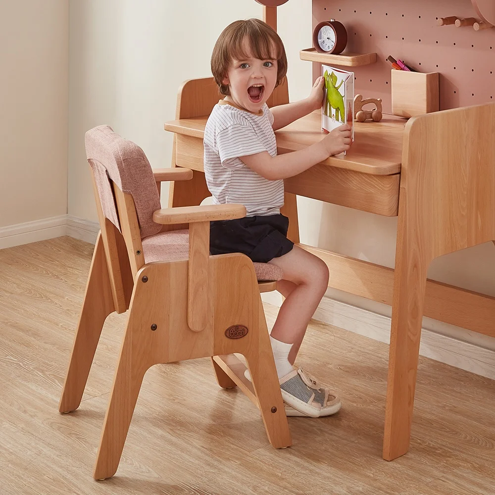 Natural Solid Wood Wingback Chair Modern Design for Students Children Ergonomic Cushion for Home School Use OEM/OD