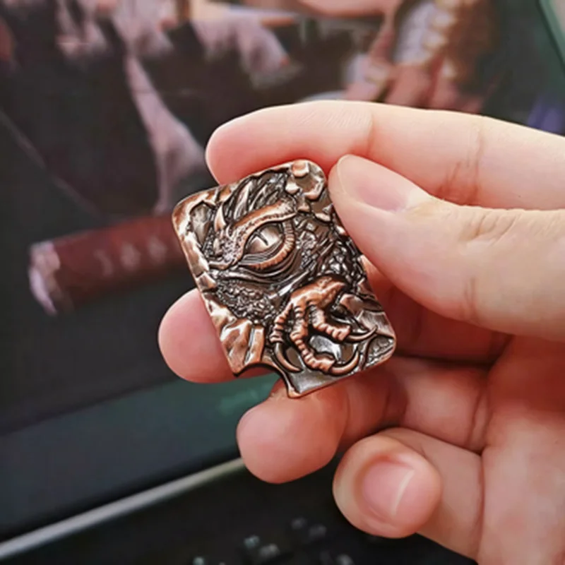 3D Dragon Embossed EDC Fidget Slide Metal Stress Relieving Fingertip Toy Fun Side Push Tactile Slide ADHD Toy Cool Small Gift