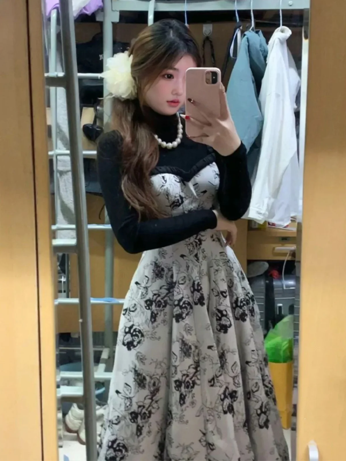 Hebden Sle A-Line Long Dr with Strap High Waist Slimming Design French Ele Lady Rich Girl Sensation Midi Dr