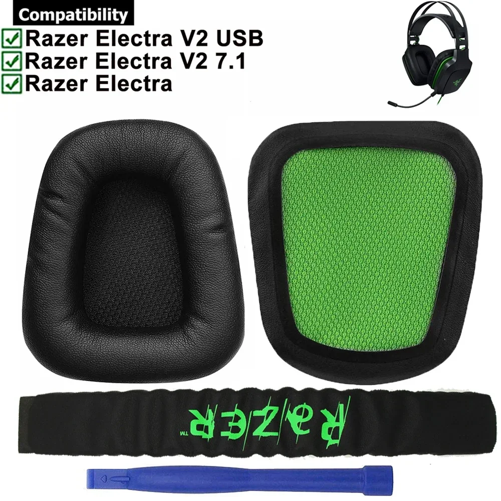 Substituição macio espuma earpads almofadas de ouvido capa almofada copos muffs verde bandana para razer chimaera electra v2 7.1 usb headsets