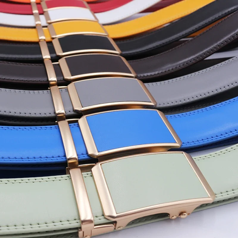 Men Automatic Buckle Belts Genuine Leather Belts for Business Men Luxury Black Strap Waistband New Fashion Brand Designer