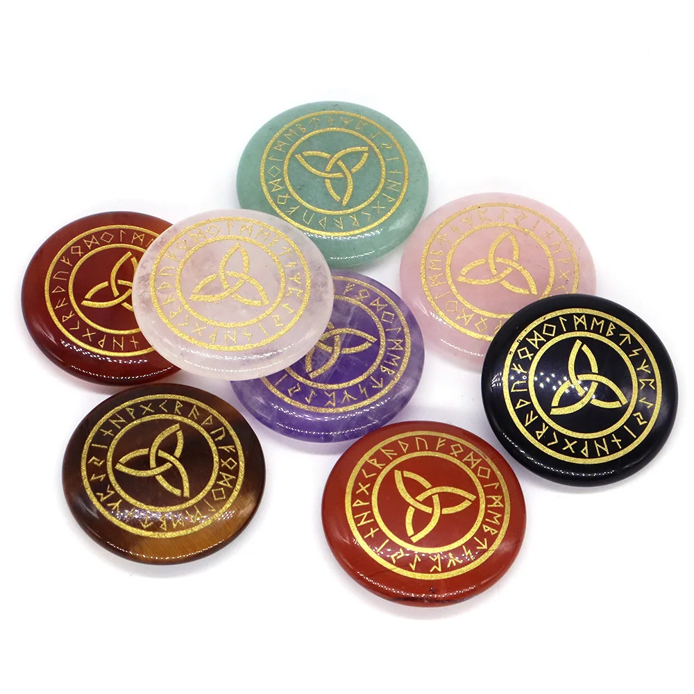 30mm Round Shape Chakra Crystal Mysterious Runes Natural Energy Reiki Stone for Geometry Magic Array Yoga Meditation Divination