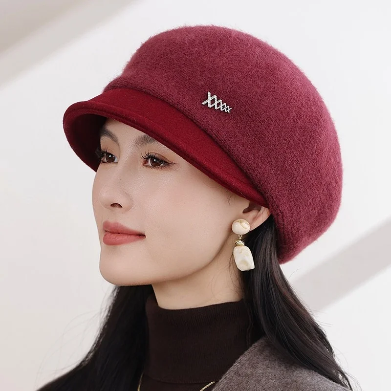 Warm Beret Hat for Women Autumn Winter Fashionable Duckbill Cap Middle Aged And Elderly Women's Hat Adjustable round Top Poly...