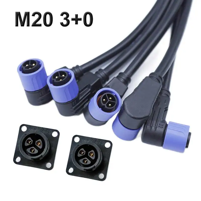 Waterproof M20 3+0 Charging Discharging Connectors Quick Locking Female 30A IP67 Socket for Electric Vehicle Lithium Battery