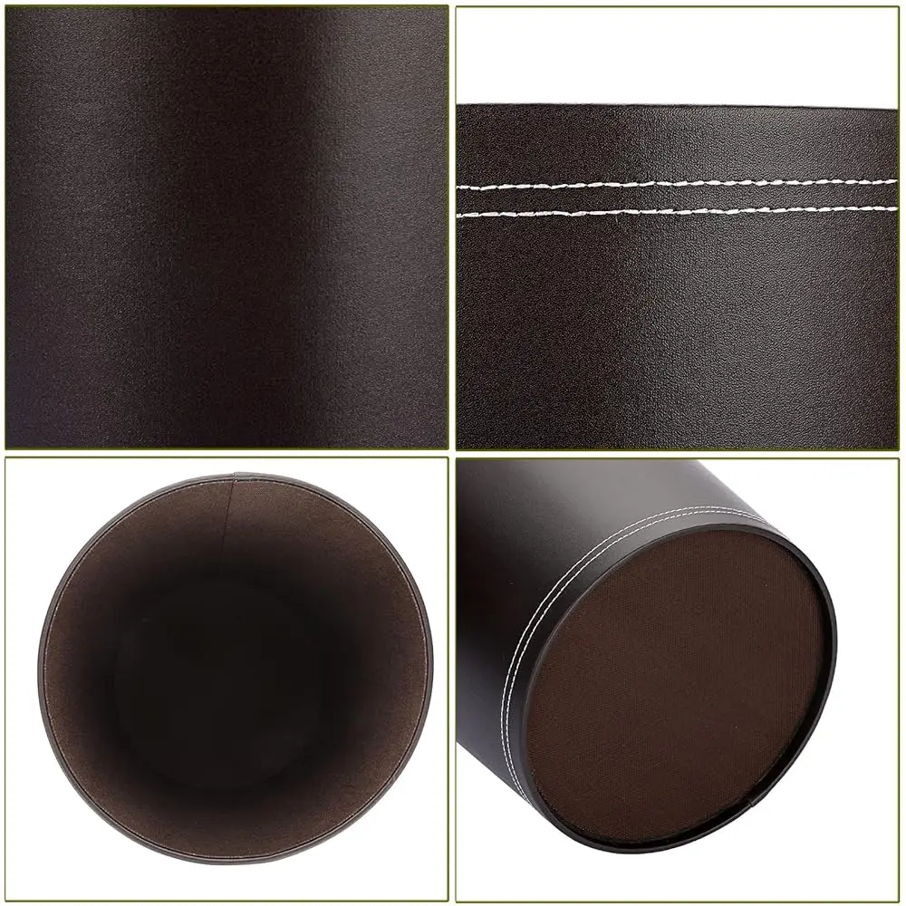 Round Leather Waste Basket,Small Classic Pu Trash Garbage Can Under Desk Cabinet, Contemporary Wastebasket Bin For Home Office