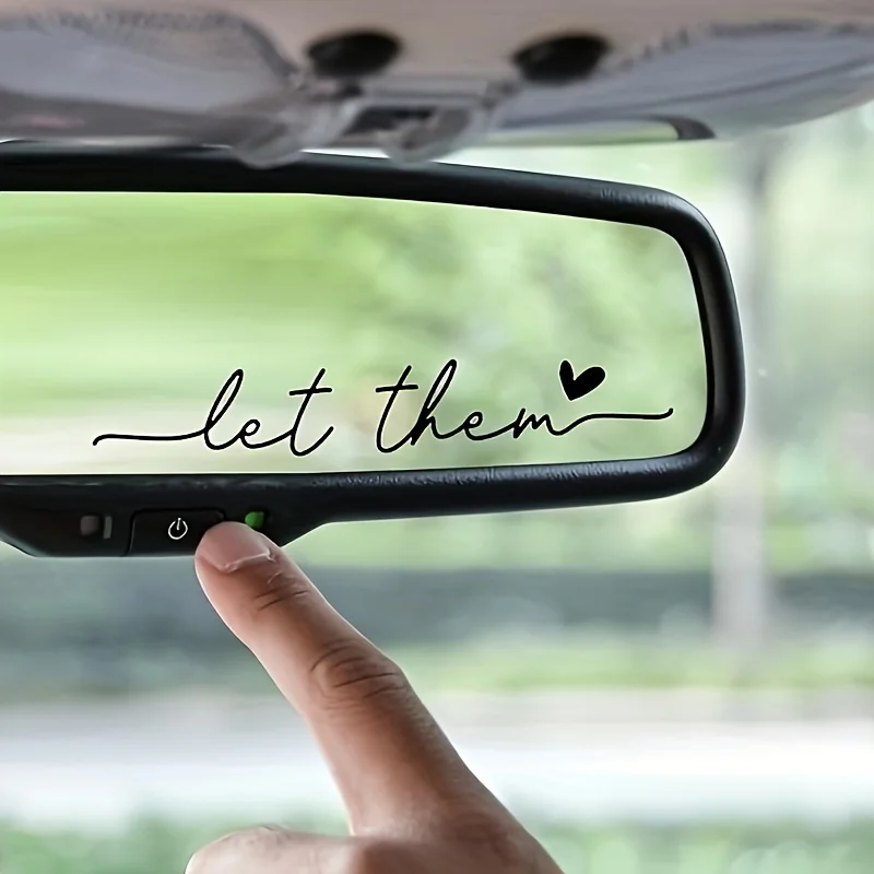 Let Them Self-Love Rearview Mirror Decal, Cursive Heart Sticker for Car, Mental Health Decor for Most Surfaces