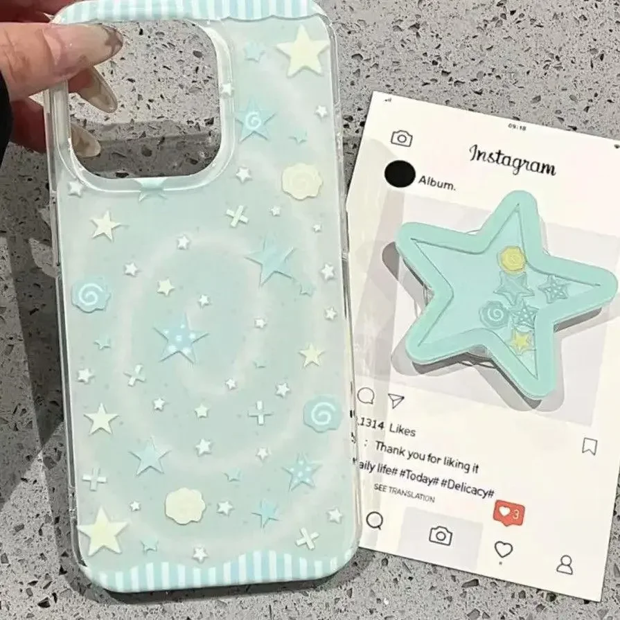 Creativo Coreano INS Stella Piatto di Pesce Blu Verde Fresco Cartone Animato Cassa Del Telefono Sveglio Per iPhone 16 15 14 13 12 11 Pro Max Plus Y2K Copertura