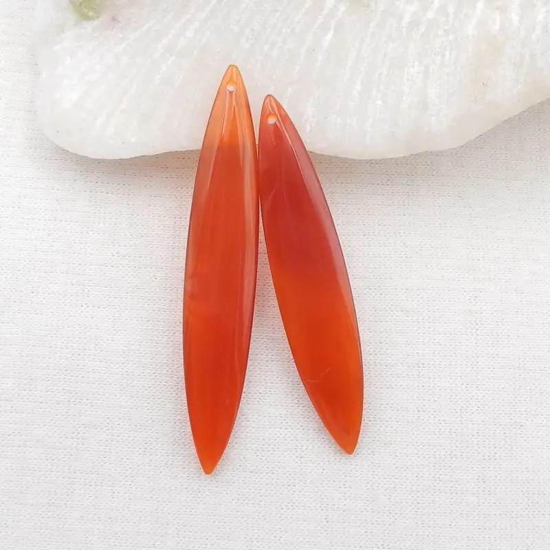 2Pcs Natural Stone Red Agate Pendant Beads 47x9x4mm 6g Semiprecious DIY Jewelry Making Necklace Accessories