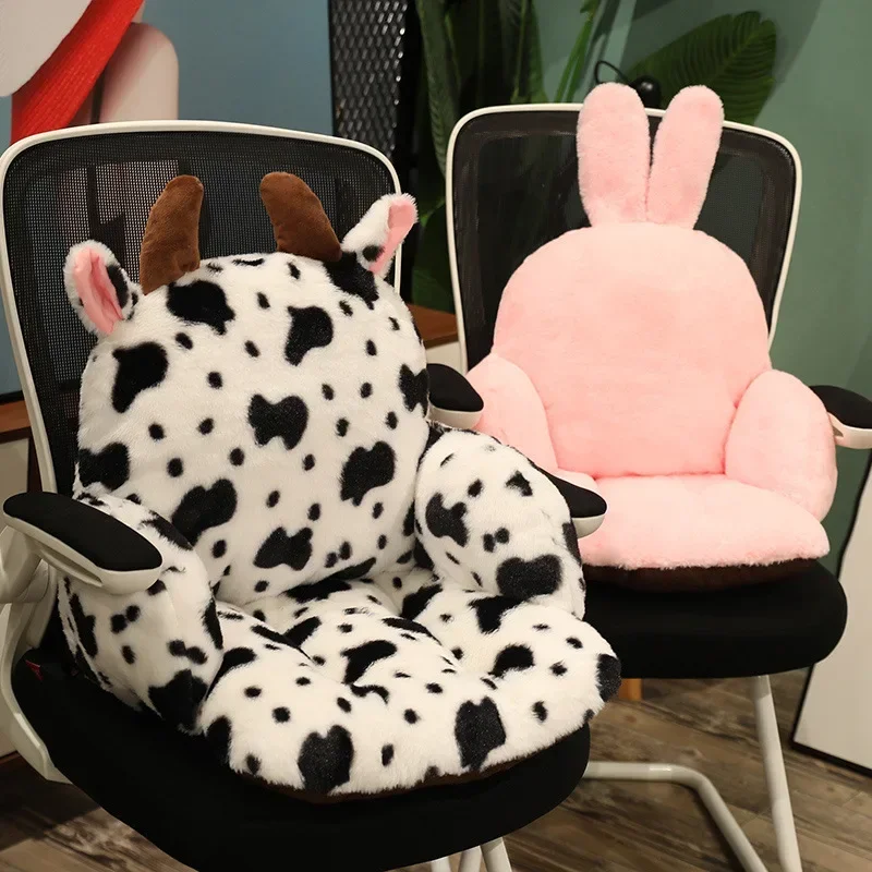 Cartoon Animal Plush Cushions Super Soft Office Chair Cushion with Backrest Children and Adults Anti-Skid Hip Pad for Home Car