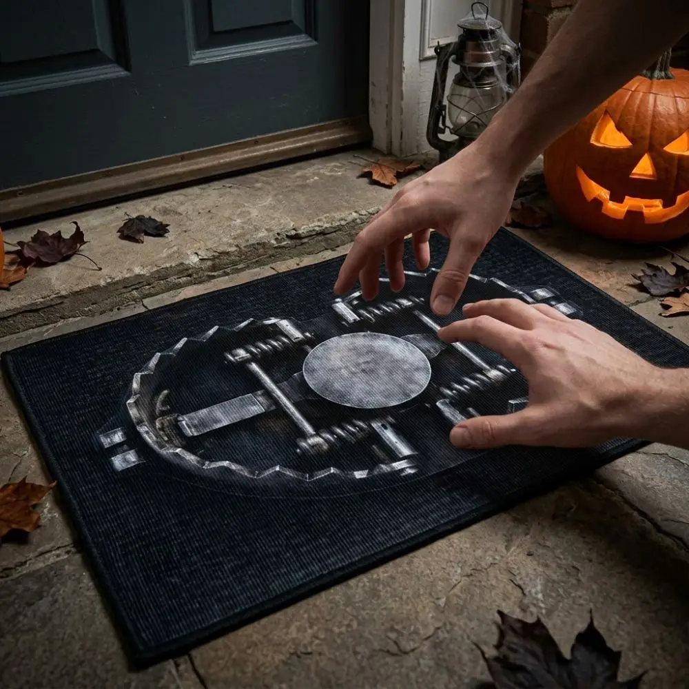 Novelty Halloween Trap Illusion Doormat Crystal Velvet Quirky Spooky Trap Print Rug Realistic Non-Slip Prank Hallway Welcome Mat