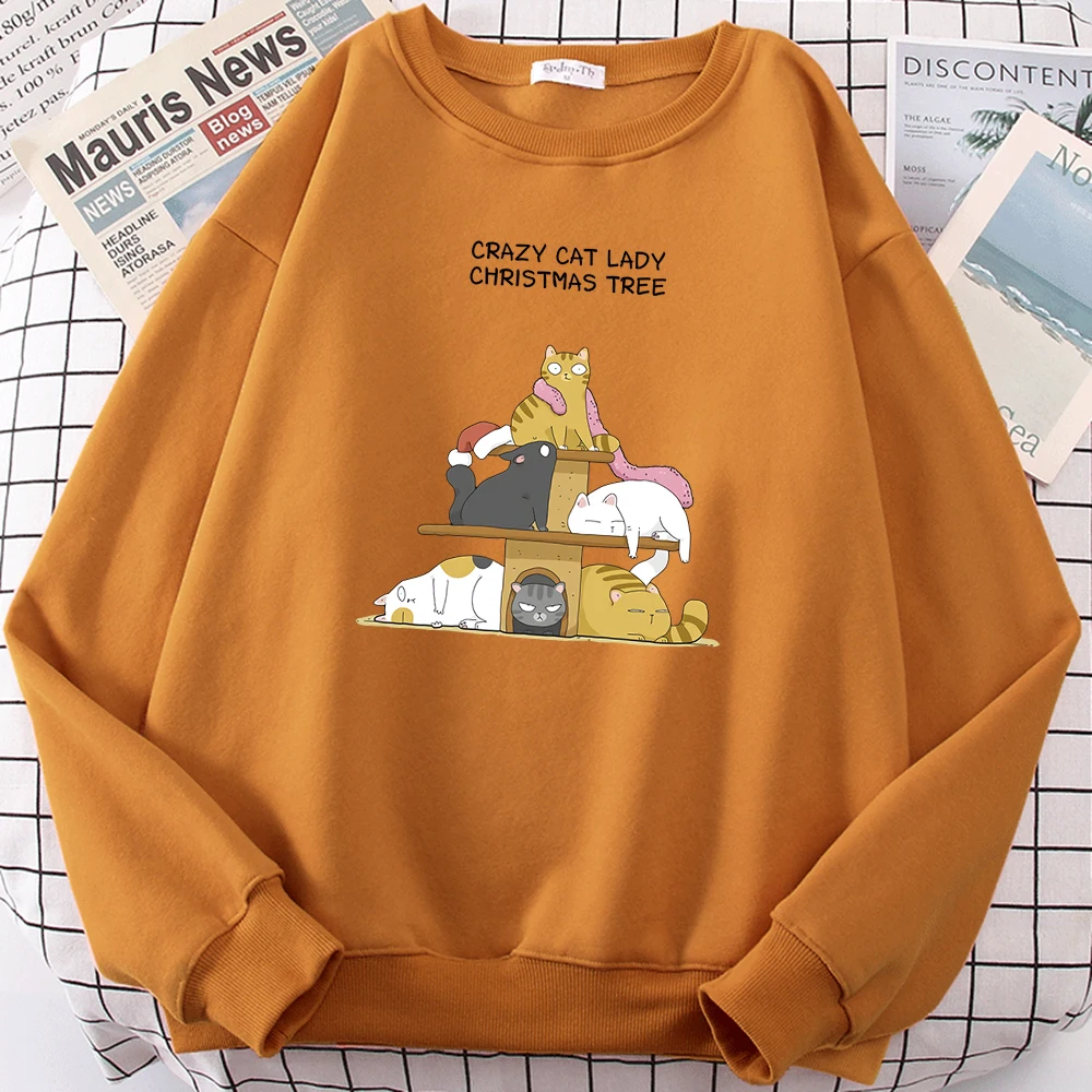 

Crazy Cat Lady Christmas Tree Printed Mans Pullover Cartoons Autumn Warm Hoodie Casual Fashion Tops Oversize Fleece Men Clothing