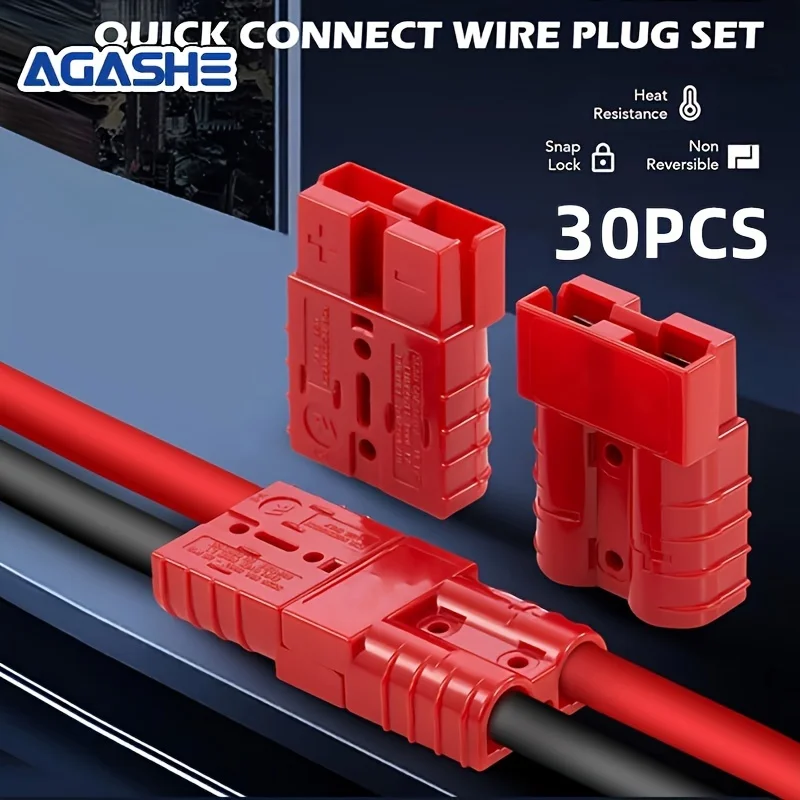 AGASHE Wire Connector 10 sets (30 pcs), 50A Wire Harness Plug Kit for 6-12 Gauge Cables, 12V-36V Battery Quick Connect Disconne