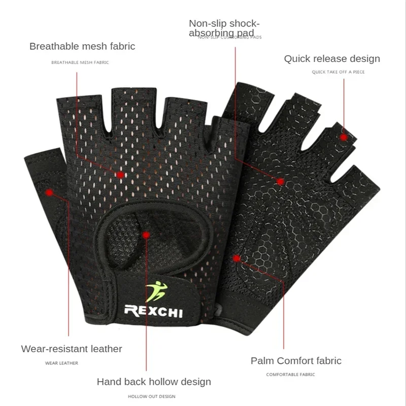 Fitness Gloves Men‘s GYM Dumbbell Exercise Sports Training Gloves Wrist Guard Half Finger Non-Slip Body Building Cycling Gloves