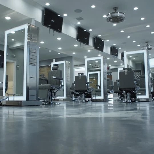 Salon furniture, barber shop double-sided stainless steel LED styling mirror table mirror light, multiple storage spaces