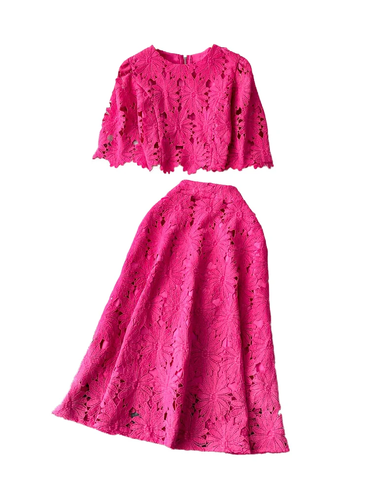 

Ele Lace Floral Slim Fit T-irt Top High Waist Slimming Skirt Two Piece Set Faionable Casual Wear for Young Women