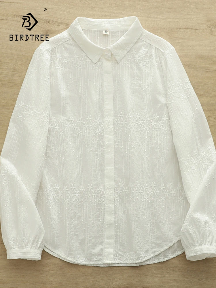 

New 2025 Autumn Cotton Long Sleeve Shirt, Women Turn-down Collar Embroidery , Mori Girl Versatile Commute Loose Blouse T57077CC