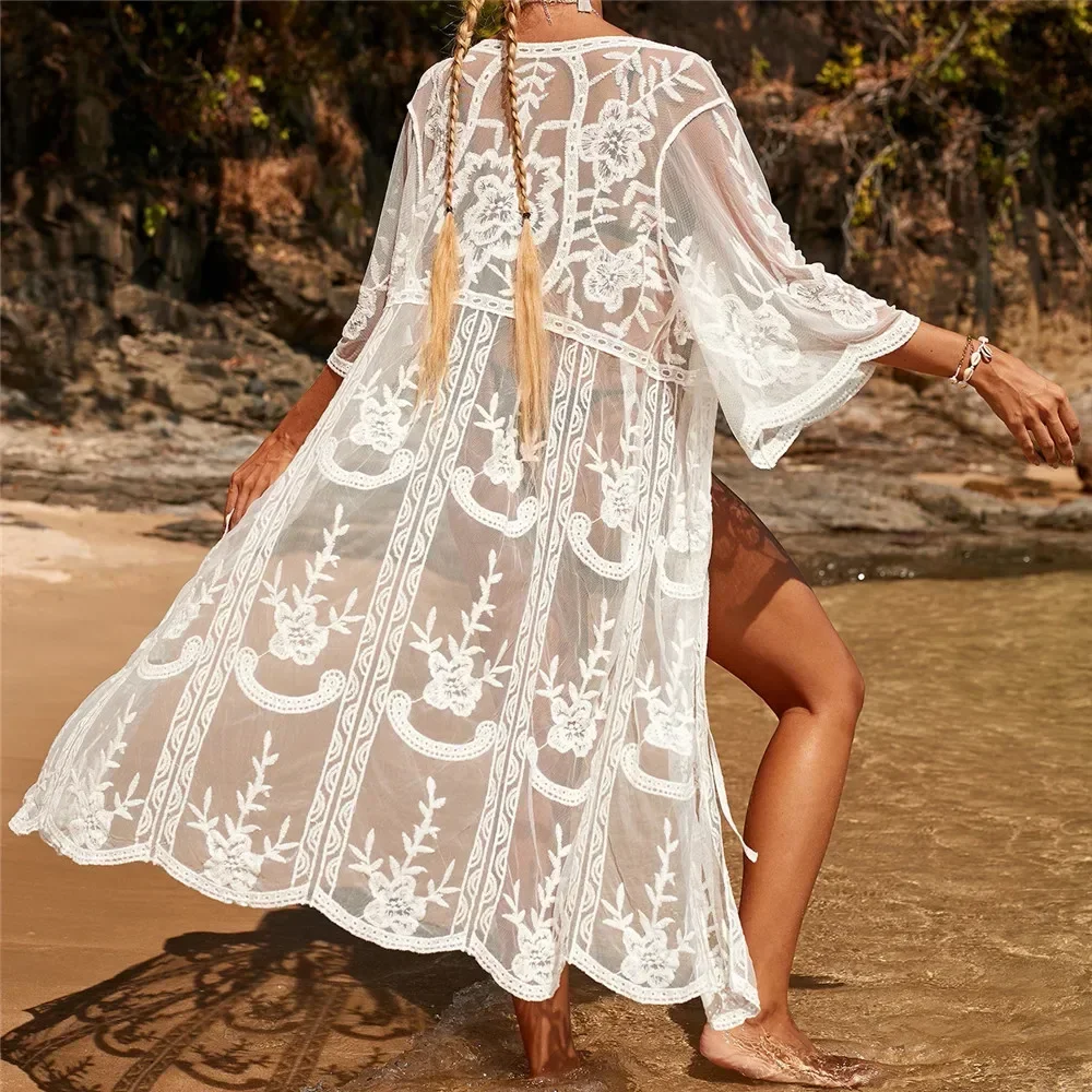 ホワイトビーチマタニティドレス写真撮影用妊娠ロングレースカーディガンガウンセクシーな妊娠中の写真撮影ローブ女性水着スモック