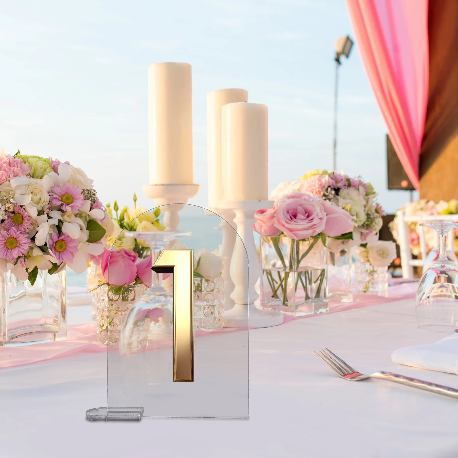 

5 set Digital Seat Signs Acrylic Transparent Arched Semicircle Table Name Cards Diy Blank Place Cards With Holder