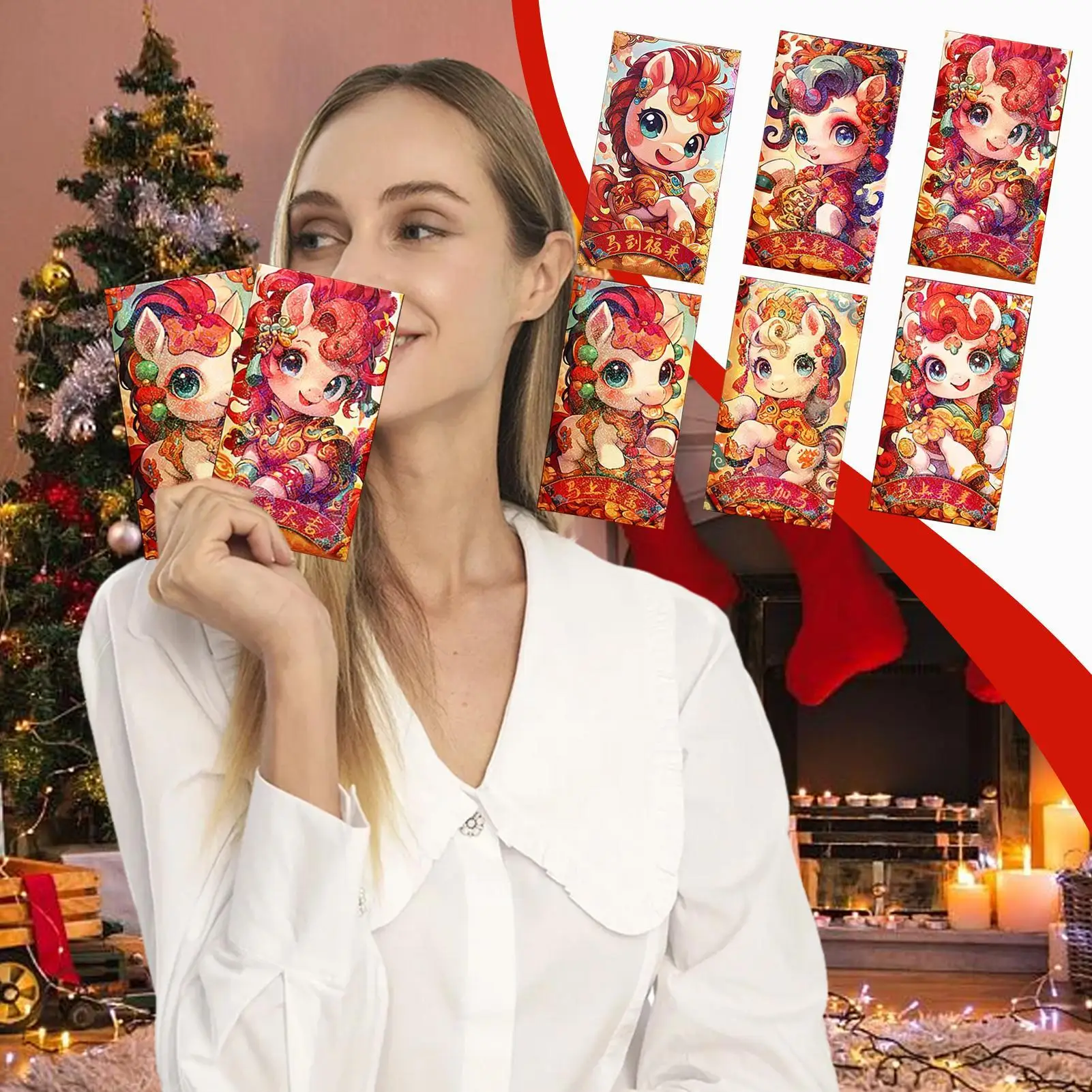 مظاريف النقود الحمراء 6 قطع حزمة نقدية على شكل حصان 2026 مغلفات ورقية للعام الصيني الجديد للأولاد والبنات والكبار والأصدقاء وأعياد الميلاد