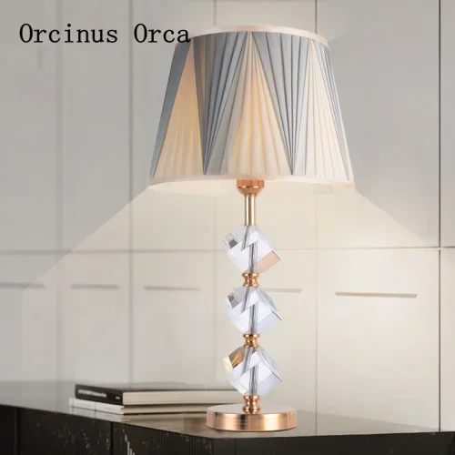 American luxury crystal desk lamp study bedroom  lamp European simple romantic fabric splicing desk lamp