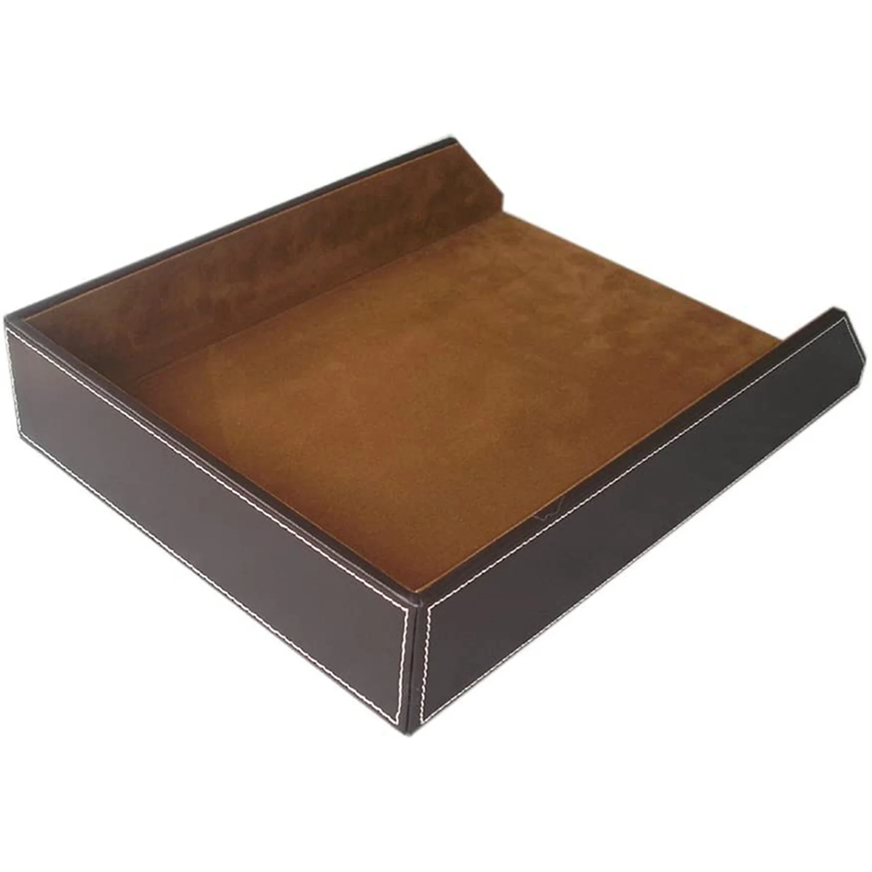 

AB97-2PCS 4 Slots Desk Drawer Organizer With PU Leather Collection Letter Tray Brown Single Layer