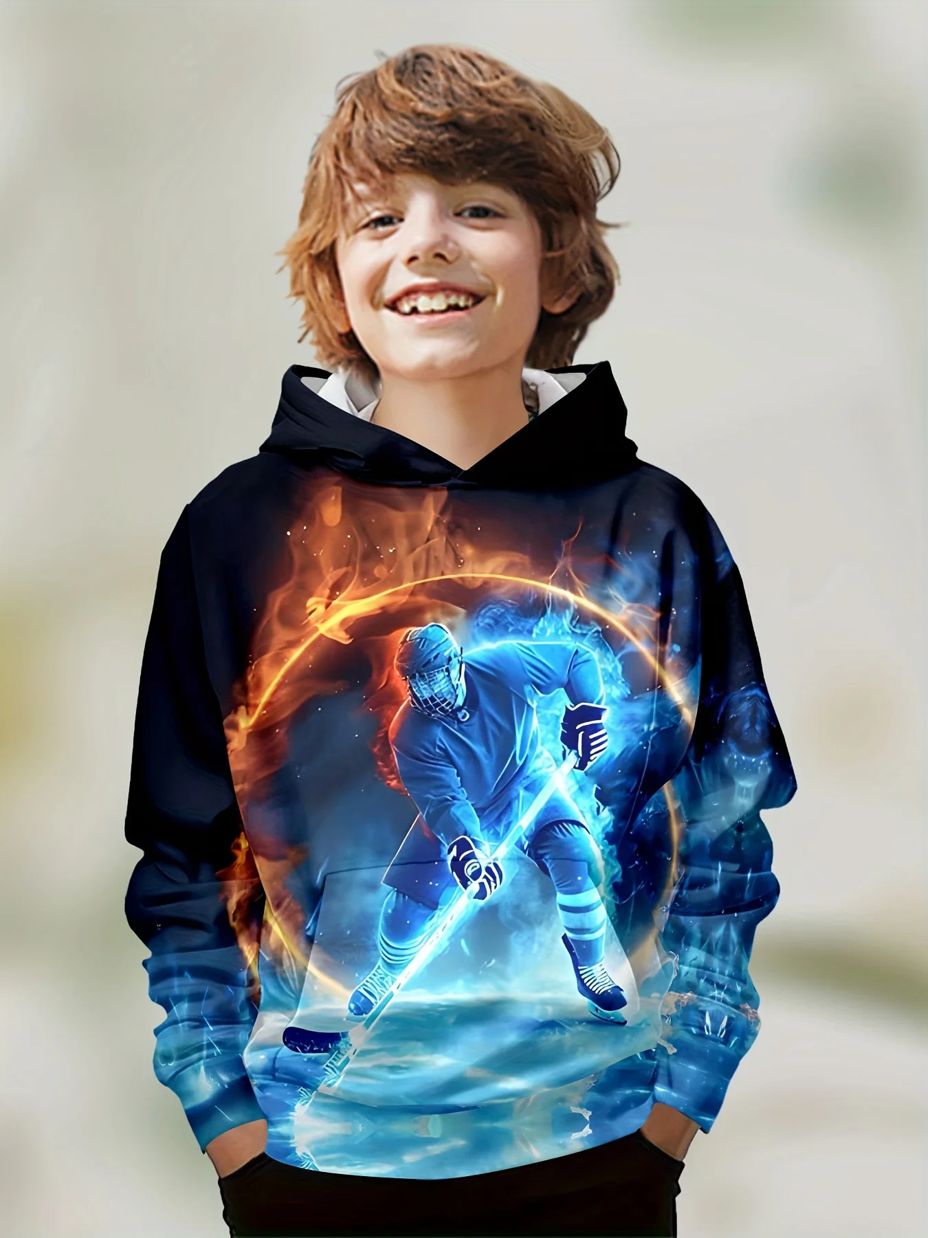 

Boys' Ice Hockey 3D Print Hoodie Stylish & Comfy Active Sweatshirt with Pocket Perfect for Spring/Fall Outdoor Play