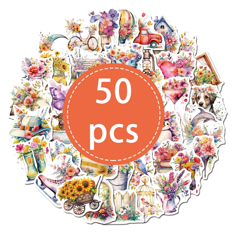 50 قطعة ملصقات نمط الأزهار الجميلة لتقوم بها بنفسك اللعب الهدايا المائية النباتات الجمالية الكتابة على الجدران ملصق الهاتف المحمول الأمتعة الدراجة حقيبة #1
