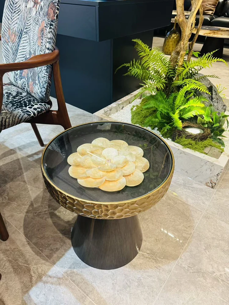 Creative Shell Coffee Tables,Glass Metal Plating Furniture,Retro Home Living Room Art,Sofa Side Corner Table