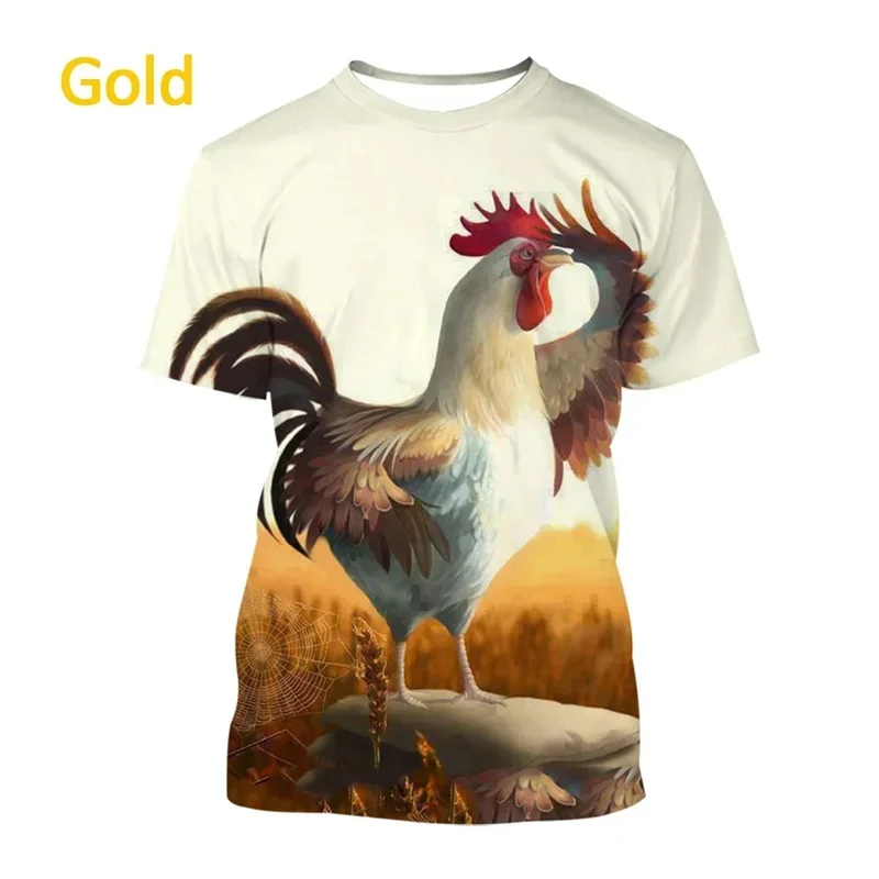 Men\'s and women\'s 3D chicken print T-shirt, round neck loose short sleeved shirt, summer fashion