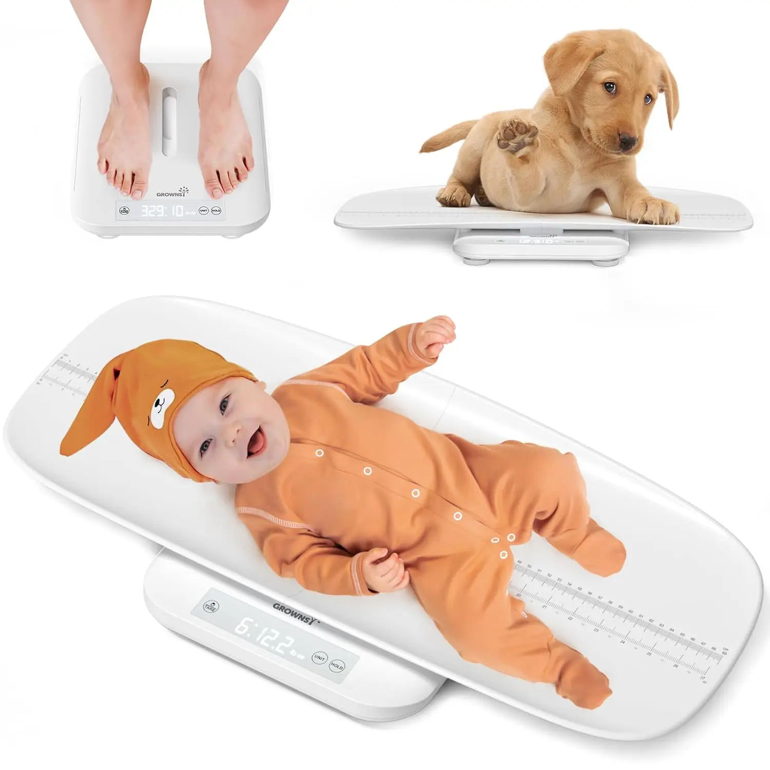 

Digital Baby Scale with Height Measurement, 330lbs Capacity for Infants, Pets & Adults, Accurate Hold Function