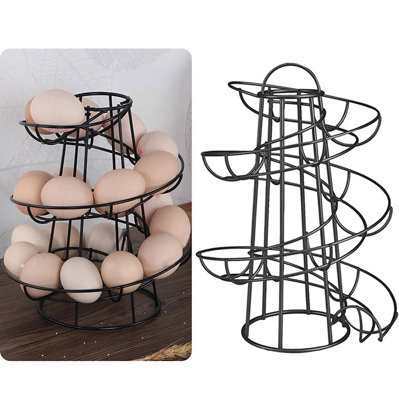 

Metal Spiral Egg Storage Rack Kitchen Cooking Countertop Egg Holder Deluxe Spiraling Skelter Eggs Dispenser Stand Organizer Tool