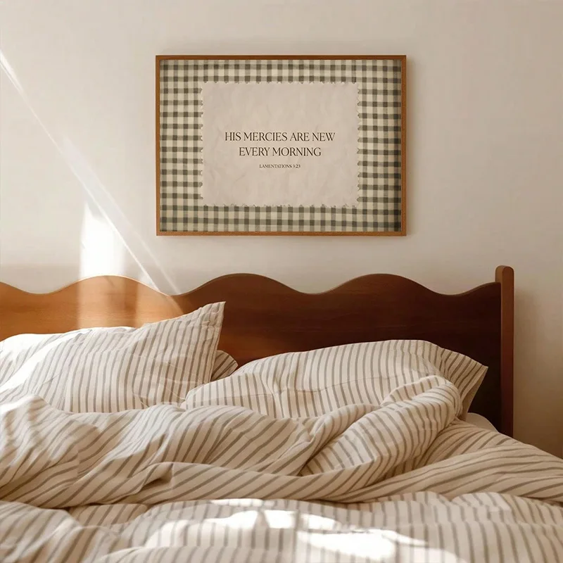 Retro Checkered Text Poster Bible Verses Canvas Painting Decorative Painting Wall Art Home Decor for Bedroom Living Room Hall