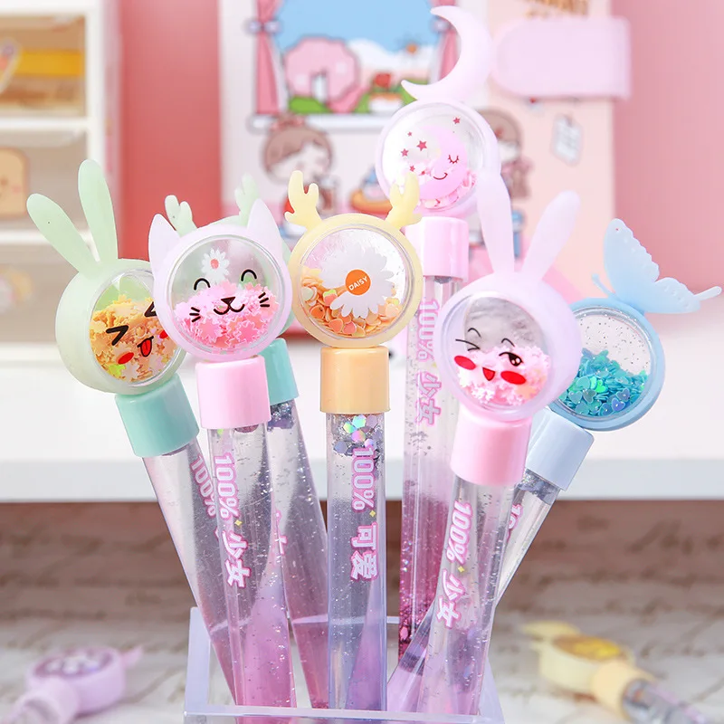 Kawaii Quicksand Pen Illuminated Korean Creative Fairy Stick Cute Student Girl Small Fresh Magic Colorful Gel Pen Stationary