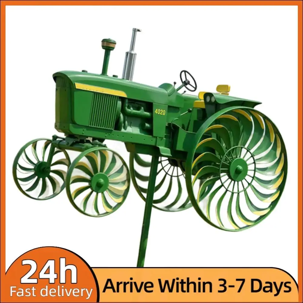 

Tractor Wind Sculpture with Rotating Wheels Green Tractor Windmill Stake Decorative Windmill for Garden Yard Patio Lawn Decor