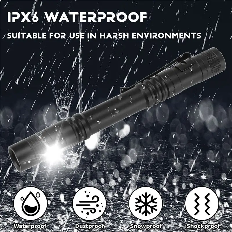 A7THK-1PC LED Mini Flashlight - High Lumen, Zoomable, Water Resistant Light - Pocket-Size Small LED Flashlight