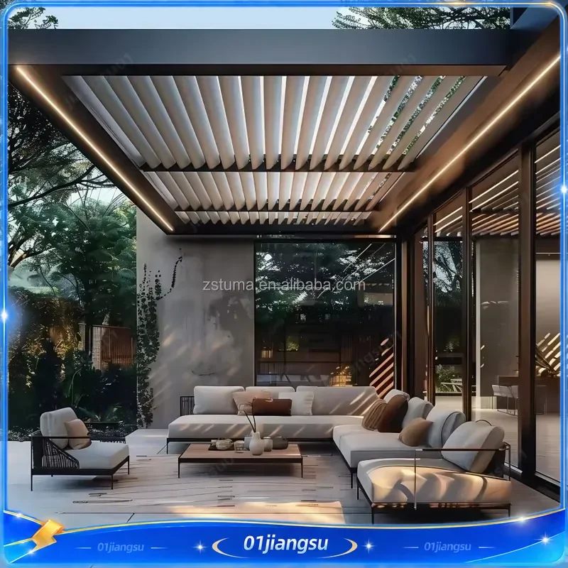 Electric Louvered Roof Pergola Kit Waterproof Aluminum Bioclimatic Gazebo With Motorized Blinds Outdoor Garden Pavilion Shade