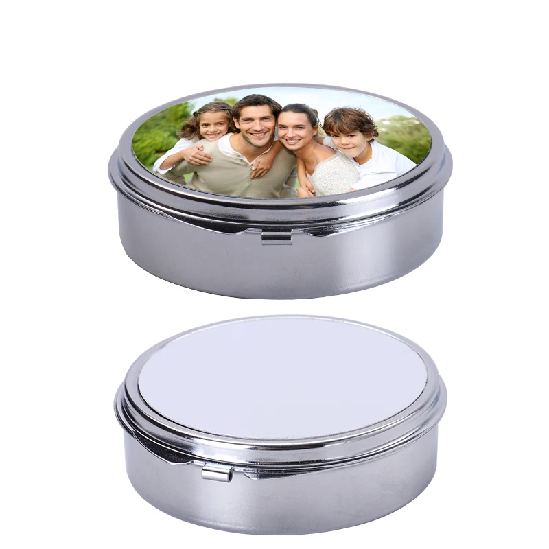 12pcs Heat transfer metal circular and rectangular medicine box sublimation blank DIY open-close jewelry box