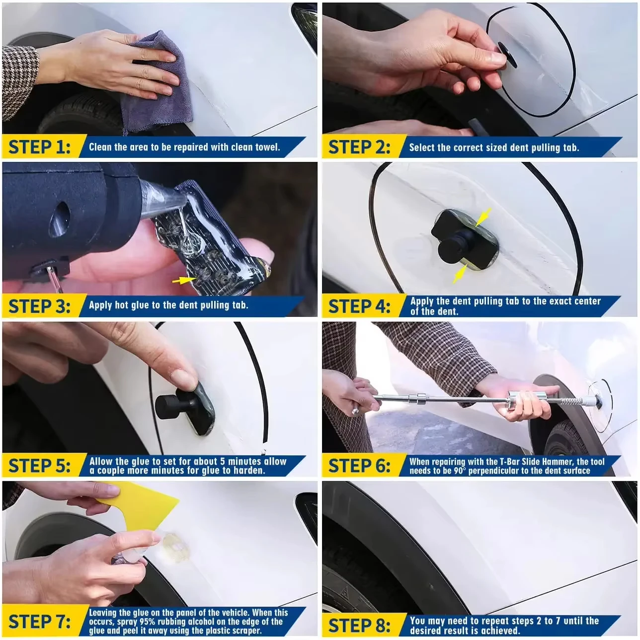 Suepr PDR Dent Removal Tool 87 PCS Paintless Dent Repair Kit Car Dent Repair Set with Slide Hammer 100W Glue Gun Line Dent Board