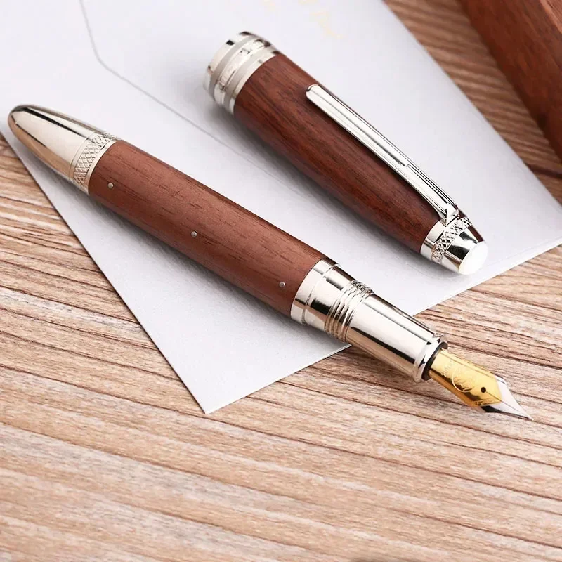 New Handmade MAJOHN M1000 Wood Fountain Pen BOCK Nib With Converter Rivet Pearl Top Writing Pen Silver Clip Beautiful Writing Pe