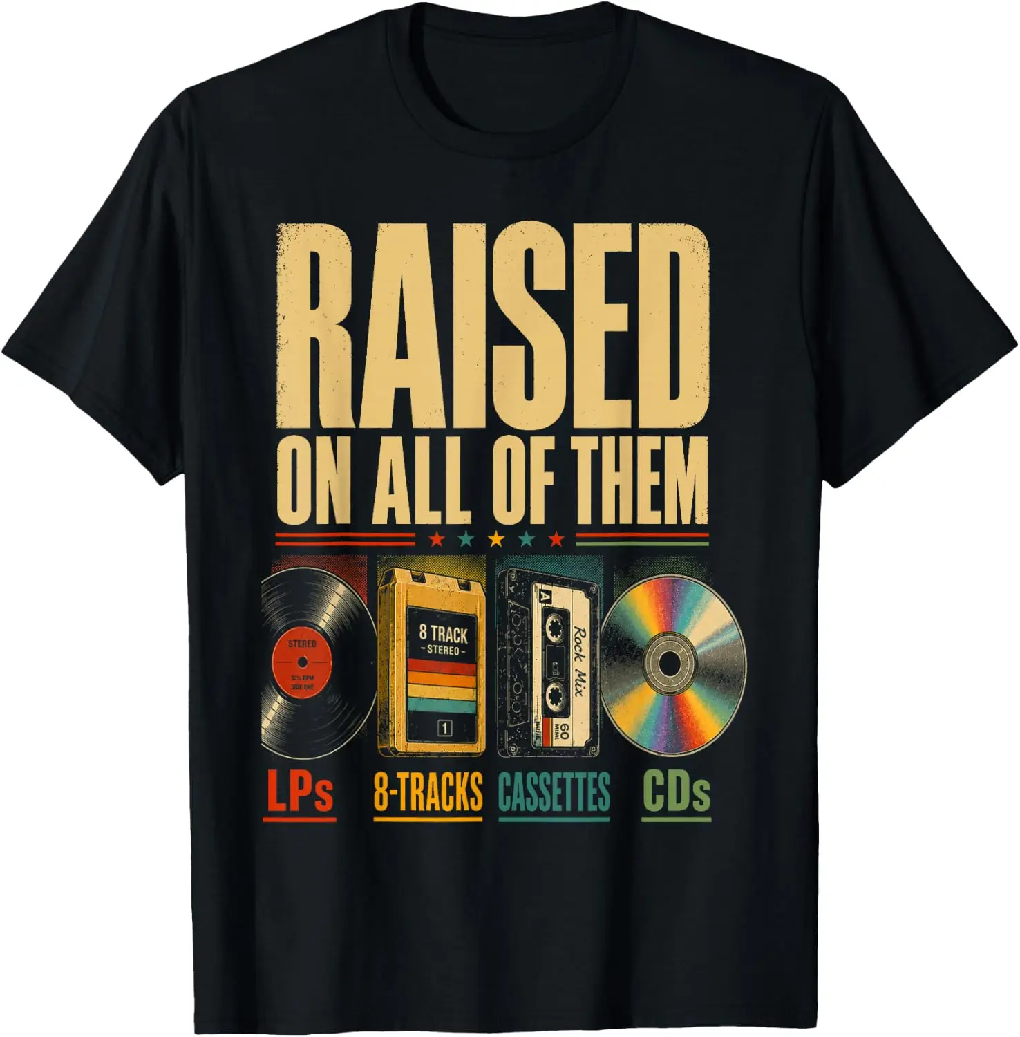 Raised On All Of Them Vintage Music Lover Retro Cassette T-Shirt 100% Cotton Trendy Y2K Short-Sleeve Tee-Soft, Quick-Drying,