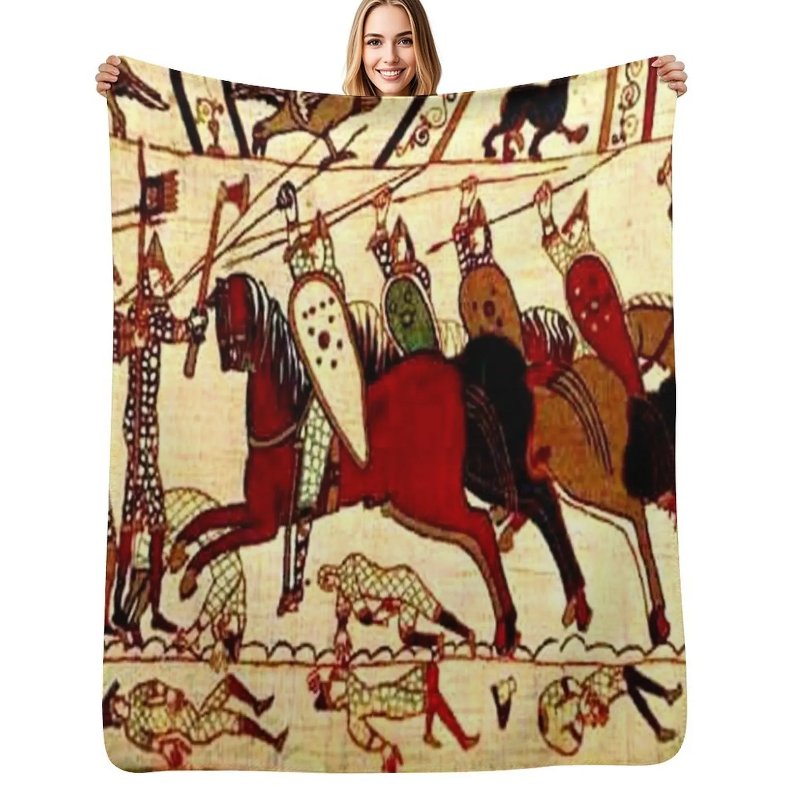 

Battle of Hasting Bayeux Scene Throw Blanket All Weather Soft Throw Blanket for Sofa