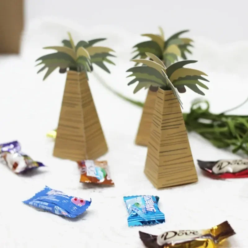 10Pc Tropical Hawaiian Coconut Palm Tree Chocolate Candy Box Gift Packing Boxes for Aloha Luau Wedding Birthday Party Decoration